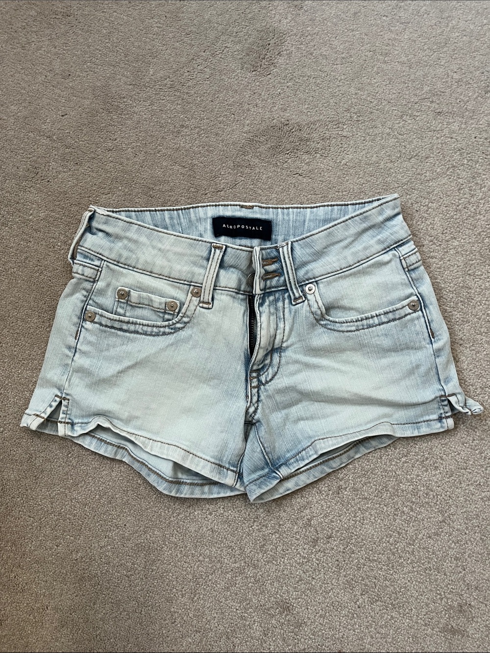 Aeropostale Washed Light Blue Denim - Low Rise Mini Shorts